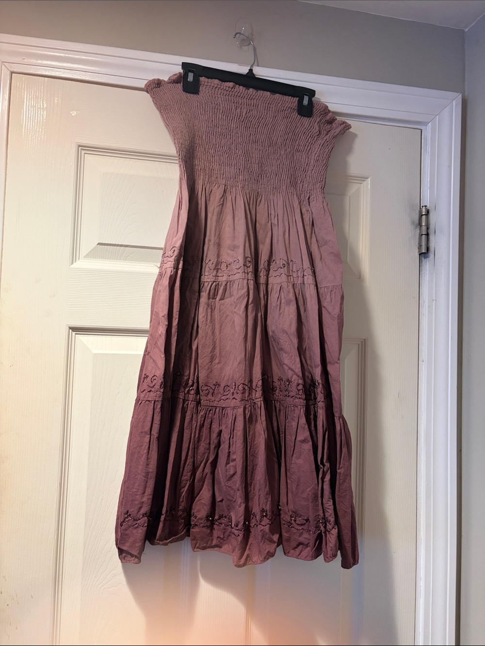 Women’s 100% Cotton Strapless Smocked Midi Dress in Ombre Muted Purple